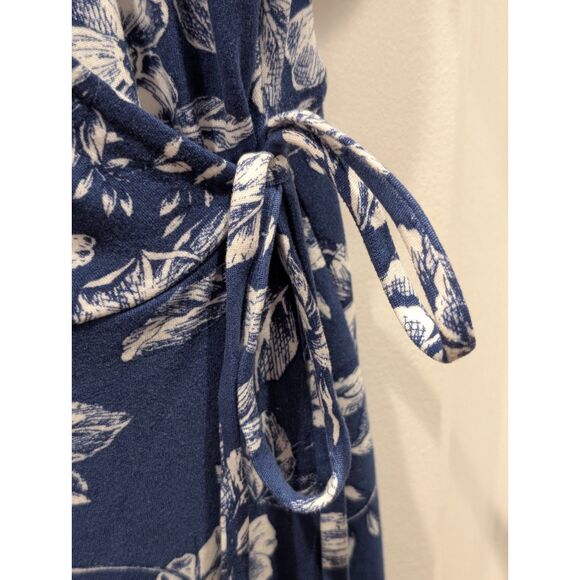 Fortune + Ivy Wrap Dress Floral Plus Size 2X Blue White Jersey Knit Midi - Picture 5 of 6